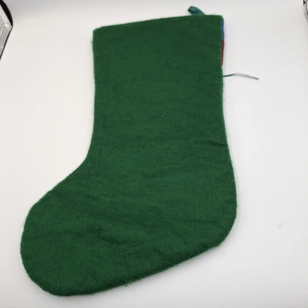 Vintage Santa Claus Embroidered Felt Applique Christmas Stocking 3-D 18